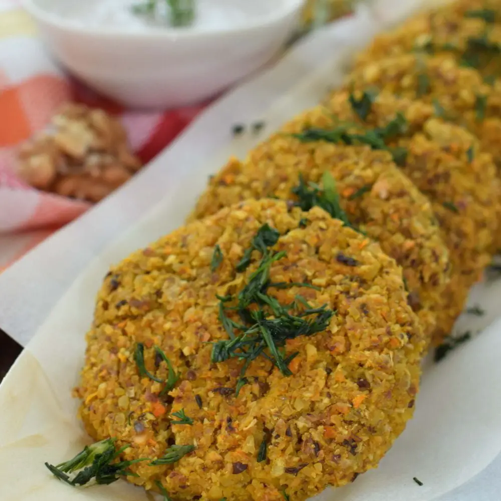 ¾ view of baked arabic veggies bean patties