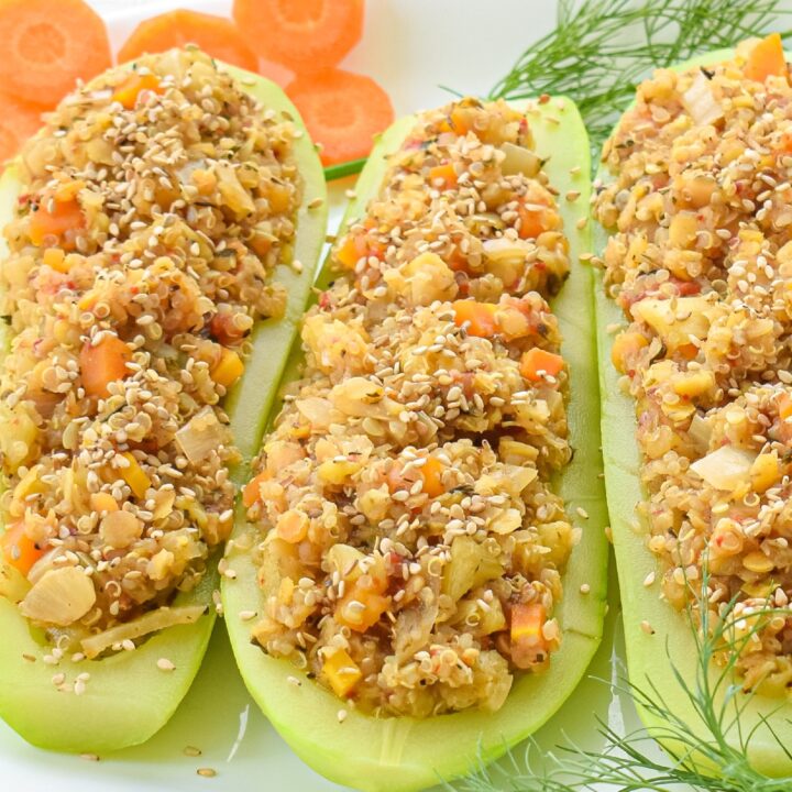 Lentils-Quinoa Vegan Zucchini Boats