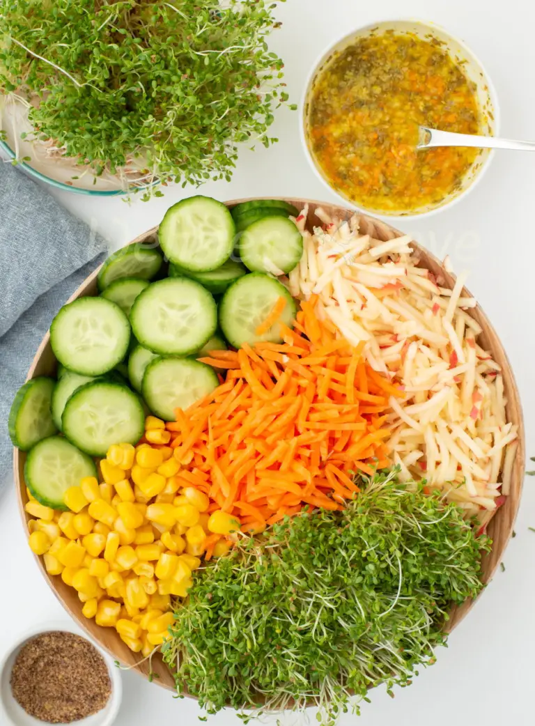 Sprout salad, vertical, overhead view