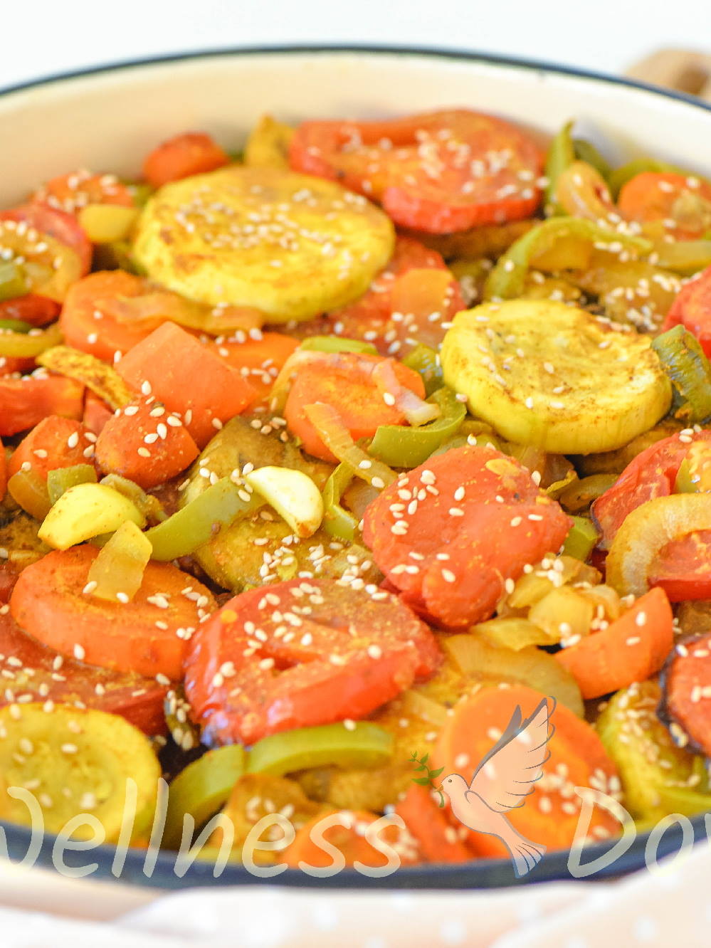 Curried vegetables served over lentil puree