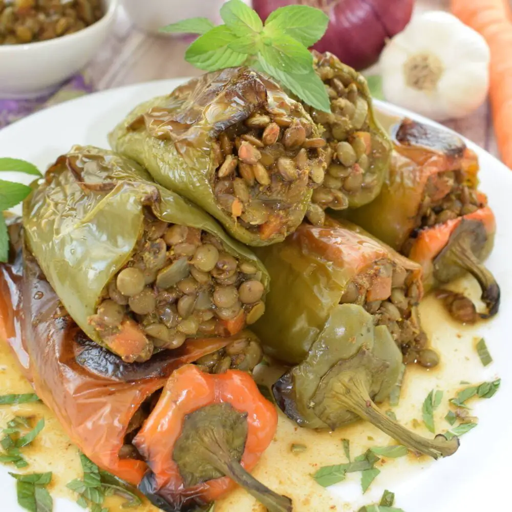 ¾ shot of lentils stuffed peppers