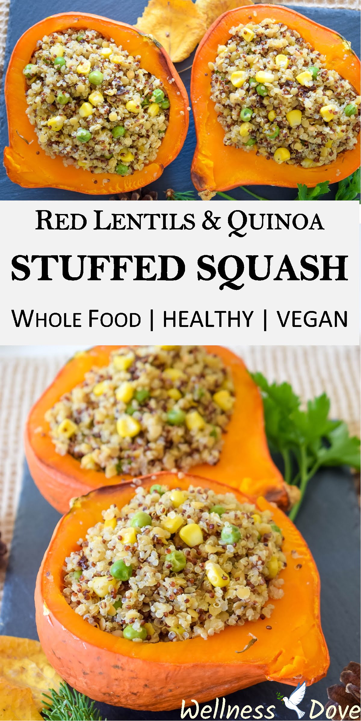 A delicious and easy stuffed squash recipe!Only whole plant food ingredients, without any oil for superb health and weight.The rich, sweet flavor of the squash pairs perfectly with the slightly sour taste of the sun-dried tomatoes. A surprising and really tasty combination, really satiating with the quinoa.
