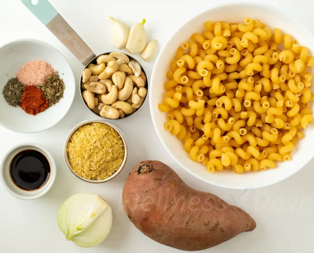 the ingredients for the vegan mac and cheese