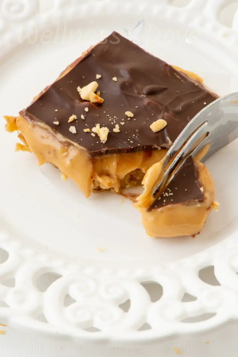 vegan twix bar in a plate with a fork 