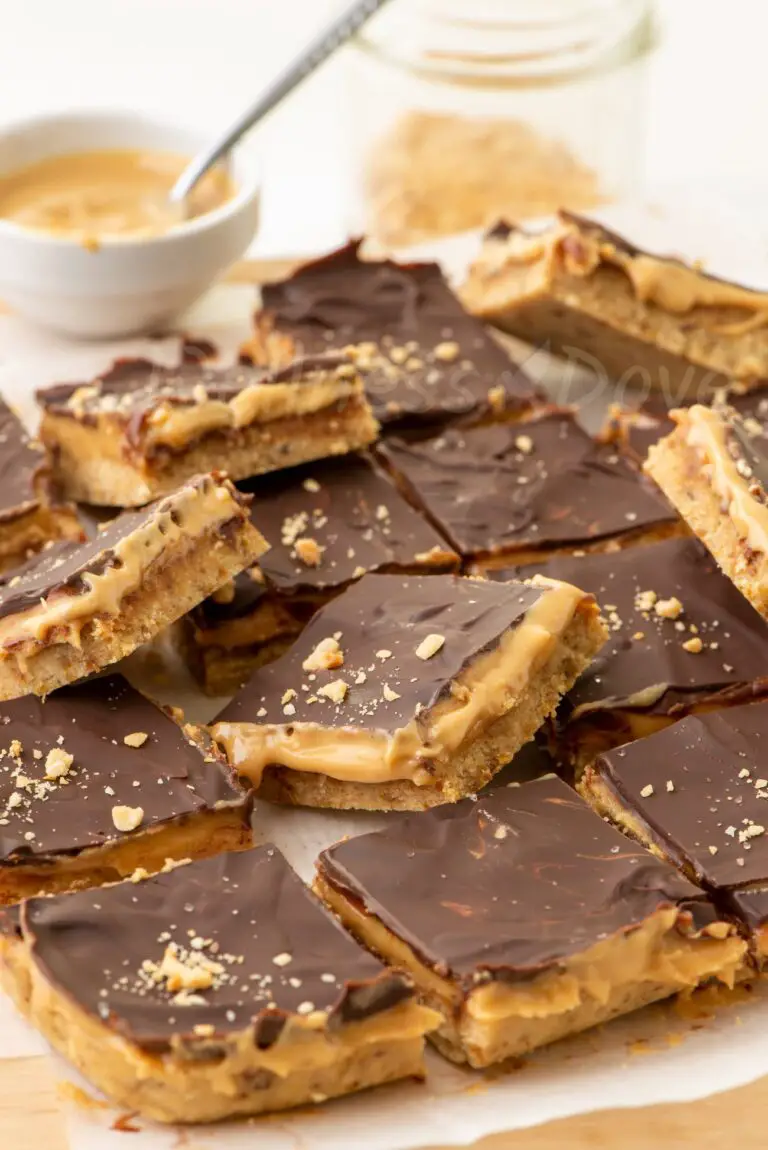Vegan Twix Bars on a board, front view