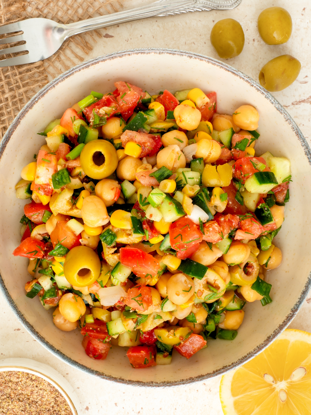 Chickpea Mediterranean salad with cucumber and tomato