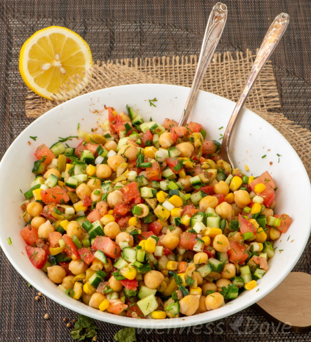the vegan chickpea salad in a bowl