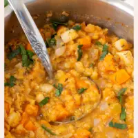 pinterest image for the easy red lentils vegan soup