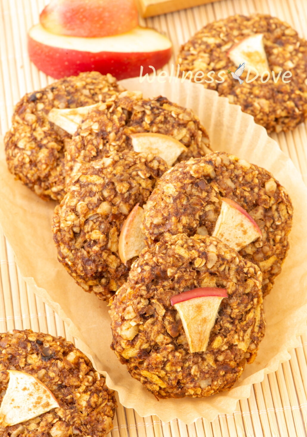 the Apple Oatmeal Vegan Breakfast Cookies in a parchment paper tray.