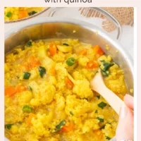 easy oil free cauliflower vegan soup with quinoa pinterest image