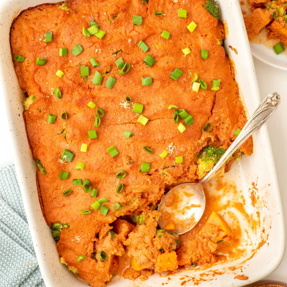 Featured image - broccoli vegan casserole with sunflower seeds and dried tomato sauce