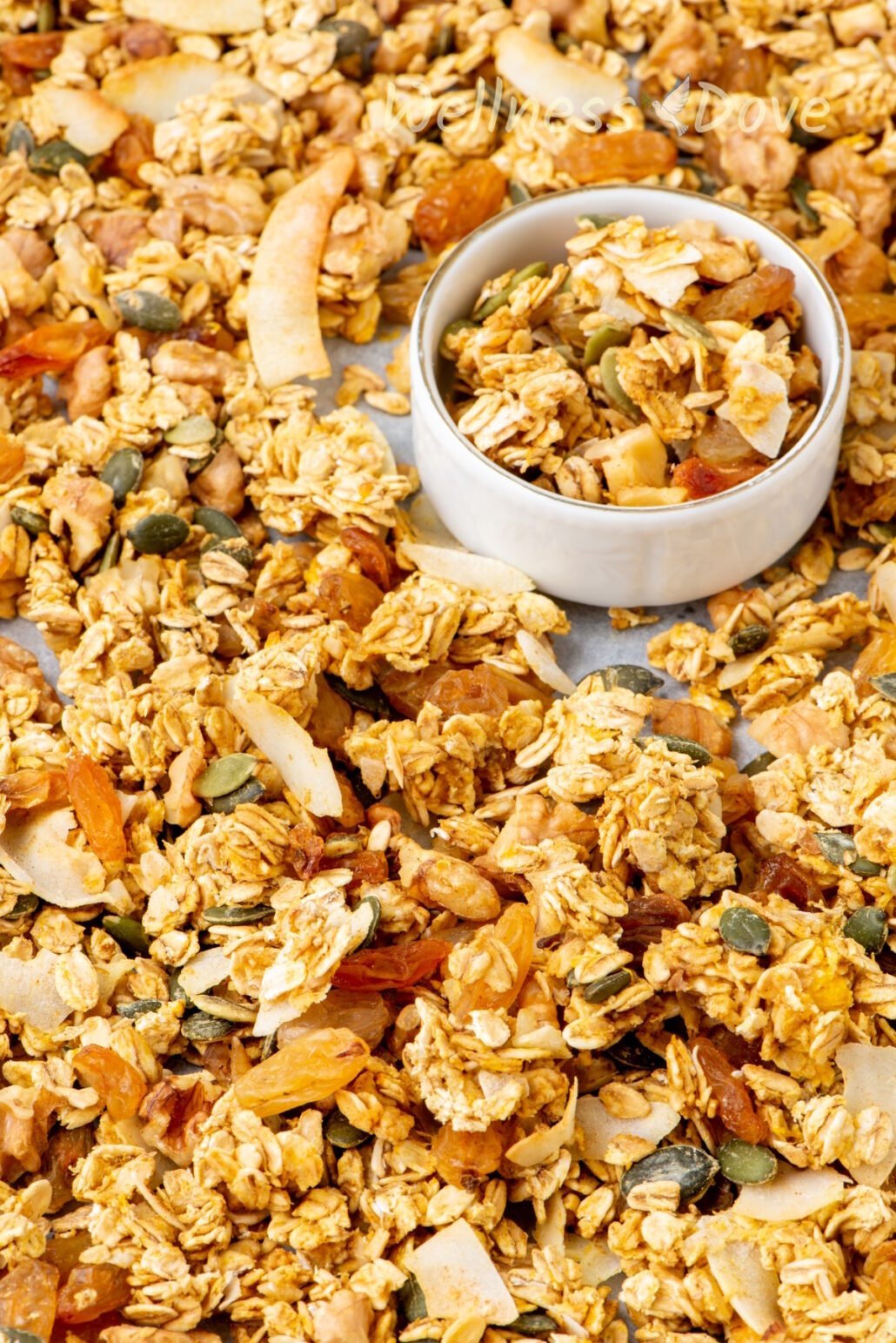 a close up view of the homemade vegan sugar-free granola recipe