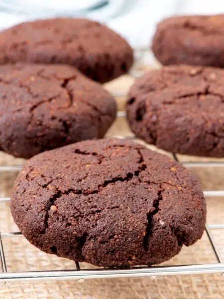 Easy Chocolate Almond Vegan Cookies close shot of a cookie