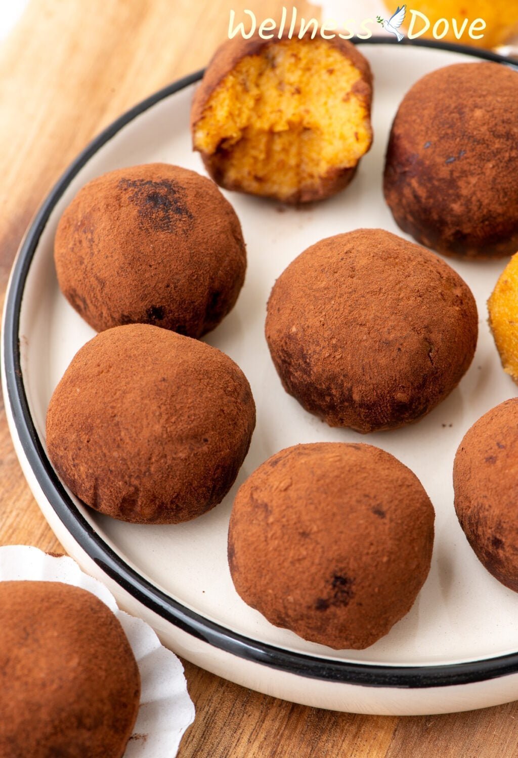 the vegan sweet potato vegan truffles in a small plate