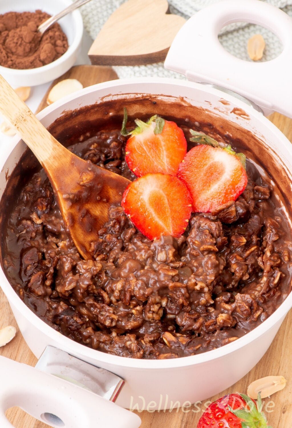 the chocolate vegan oatmeal in a pot