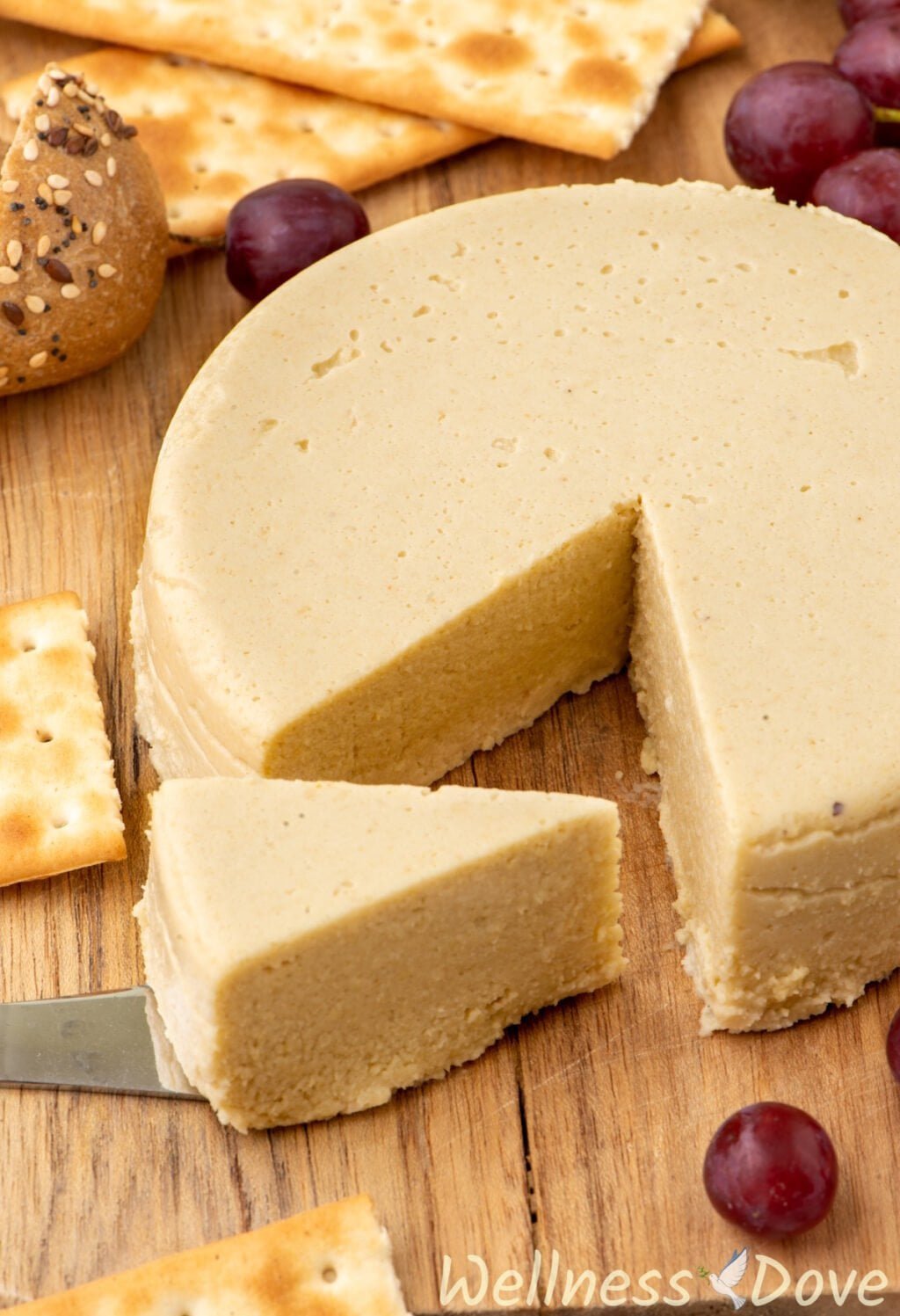 a close up shot of the Vegan Cashew Cheese on a board