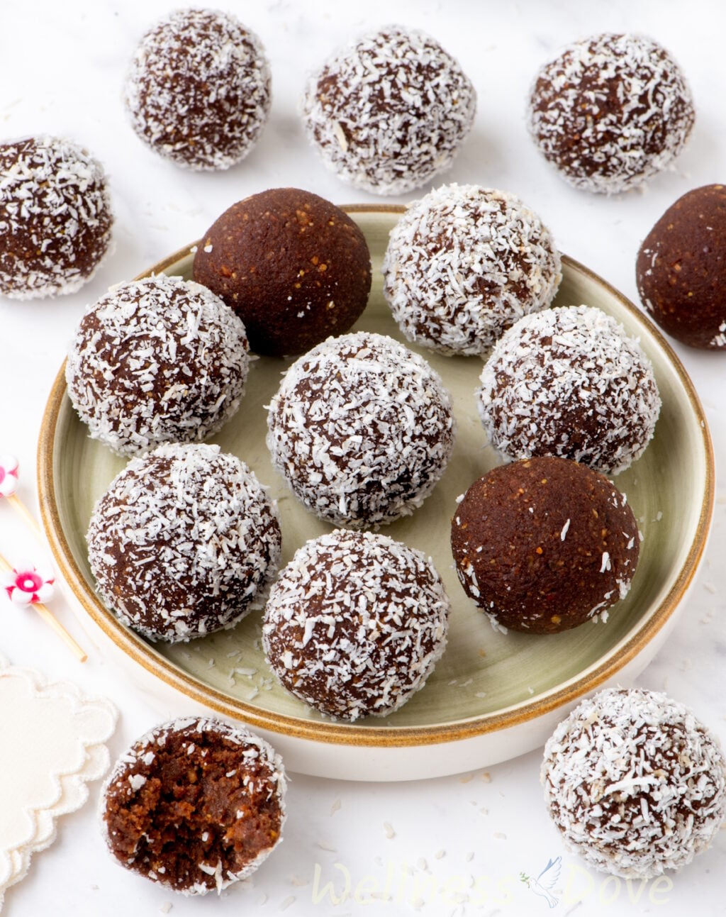 all the healthy vegan chickpea energy balls in a small palte