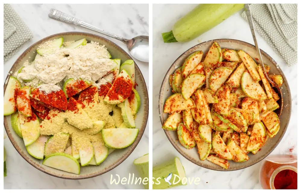 making of the Easy Oil-free Vegan Baked Zucchini - step 2 - adding in the spices