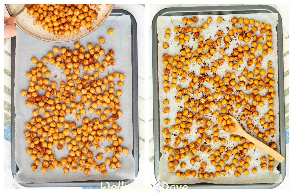 the Oil-free Oven Roasted Chickpeas: before and after baking