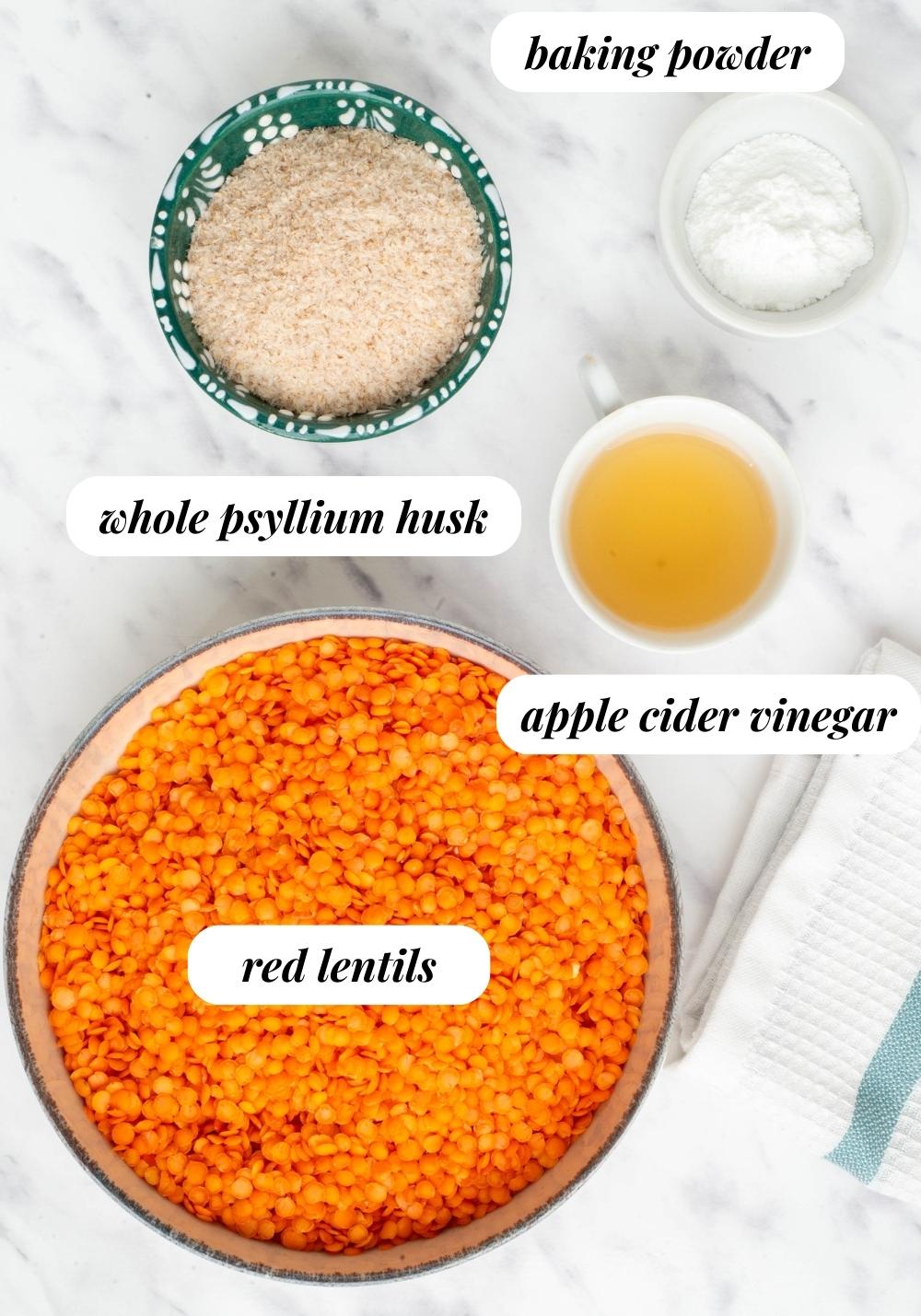 the ingredients for the Quick Vegan Lentil Bread Rolls