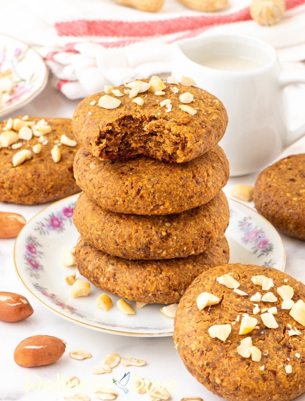 the Oatmeal Peanut Butter Vegan Cookies on top of each other in a small plate