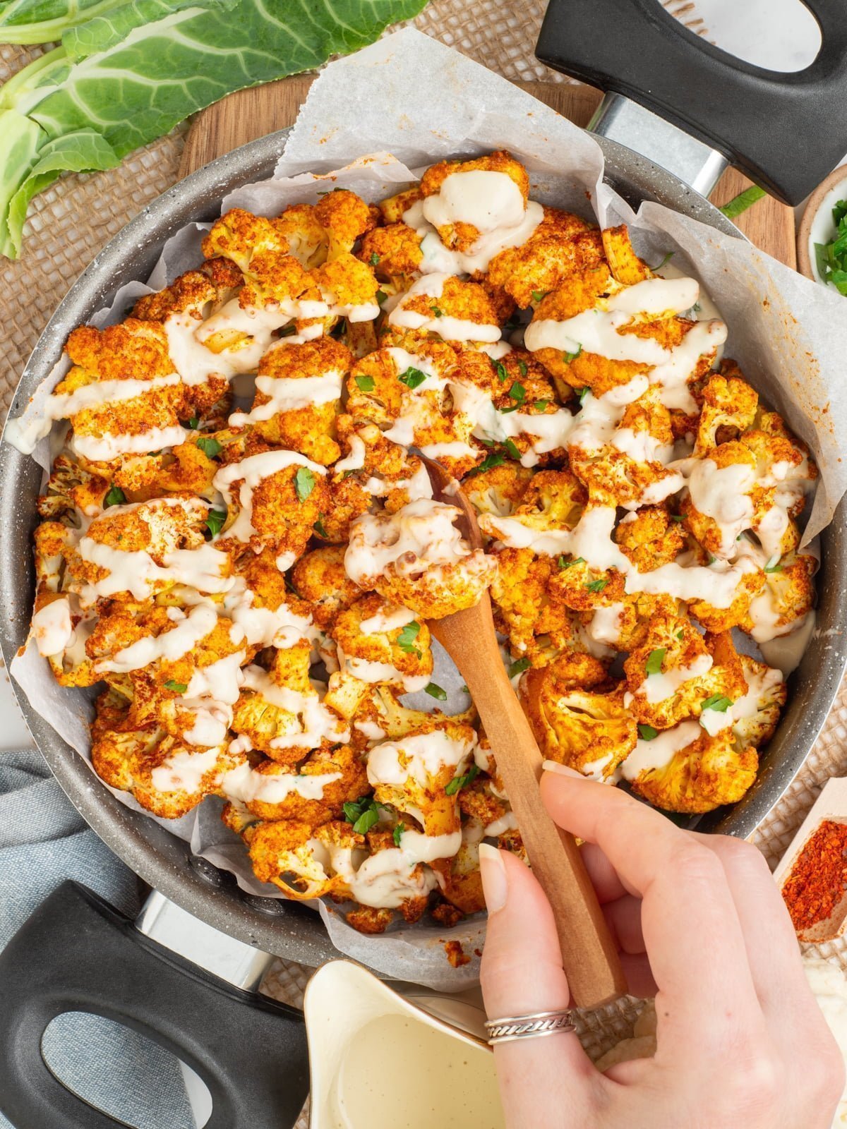 Oil-free oven roasted cauliflower with smoked paprika