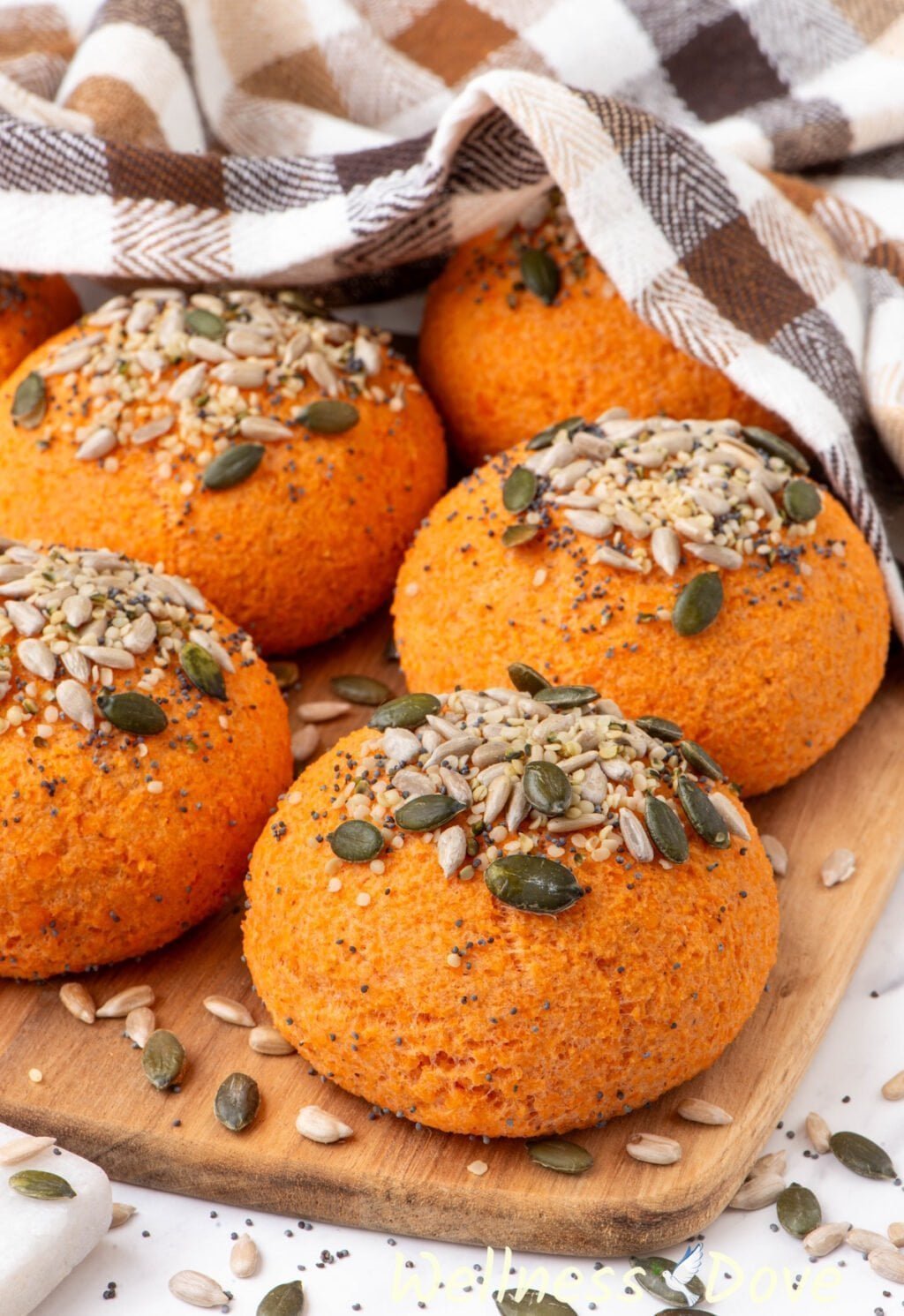 the Quick Vegan Lentil Bread Rolls on a board