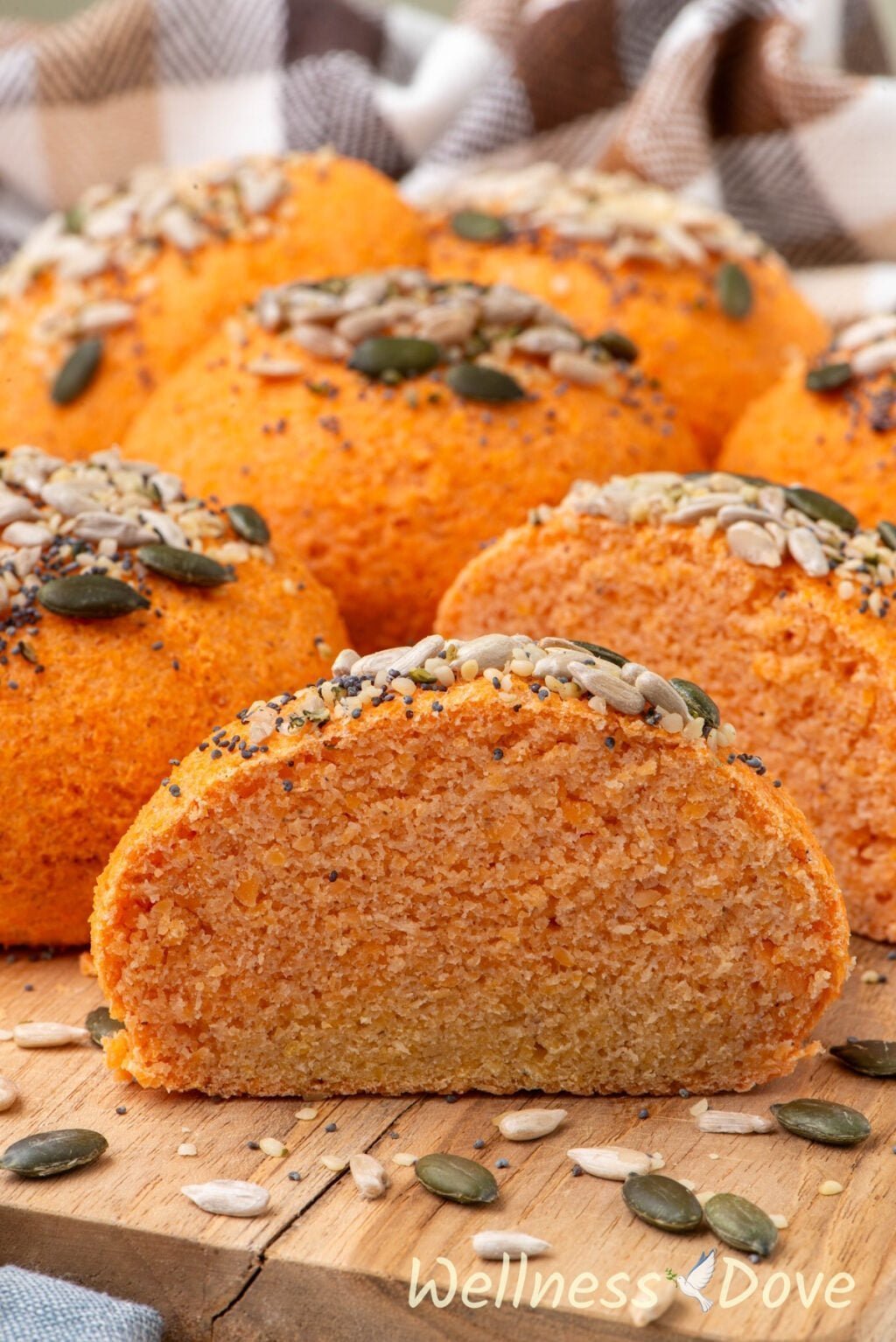 a front of one of the Quick Vegan Lentil Bread Rolls cut in half