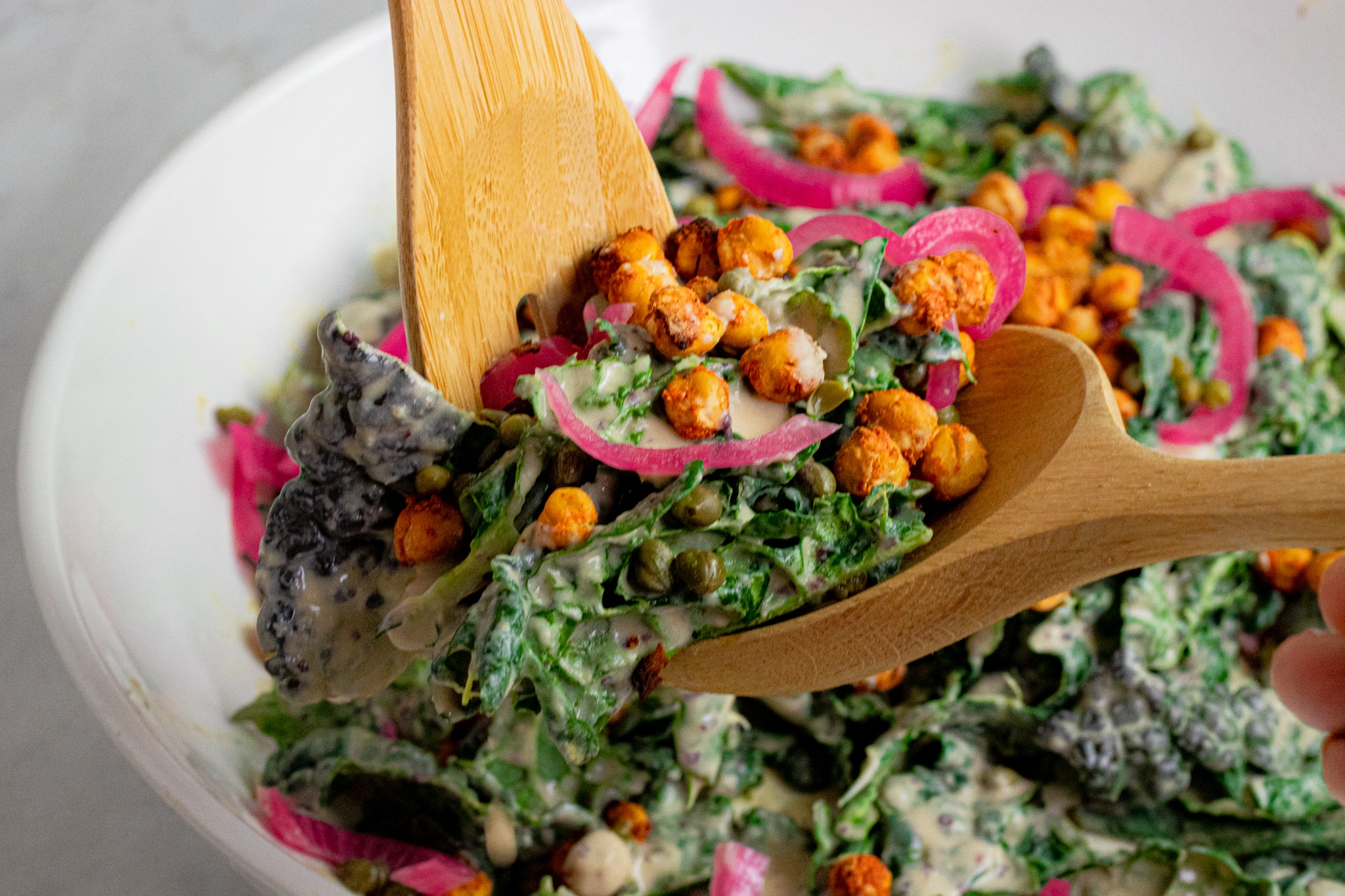 Vegan Kale Caesar with Chickpea Croutons