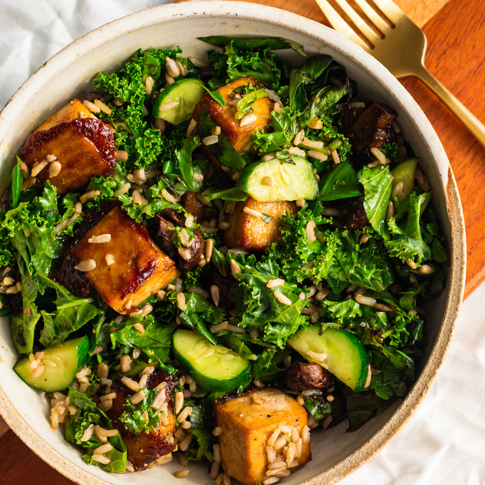 Sesame Miso Kale Salad with Tofu