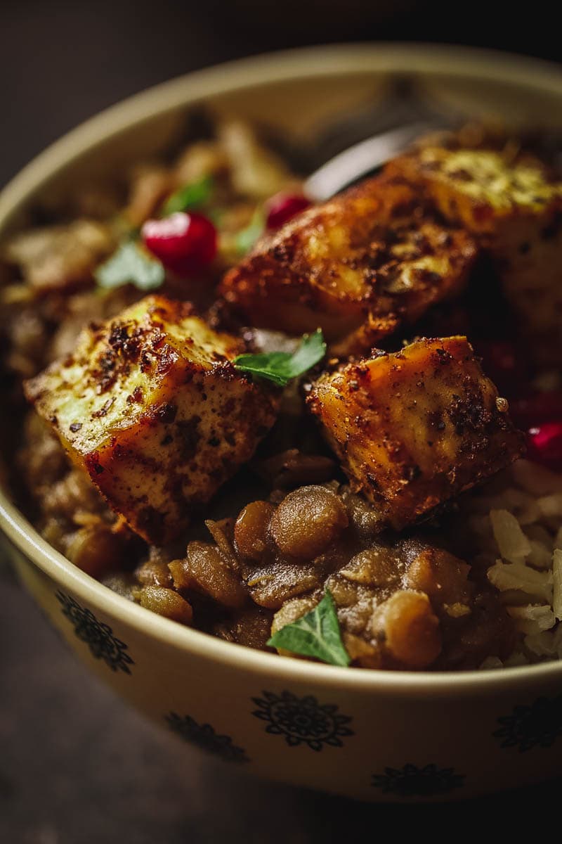 Spiced Lentils and Crispy Tofu Bowl