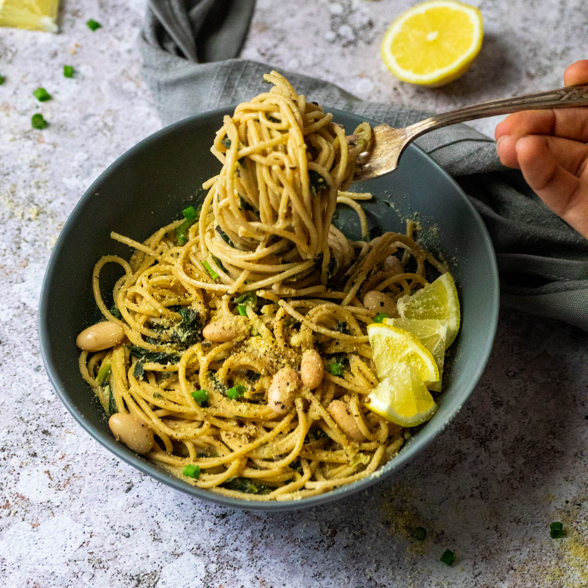 Vegan Lemon Pasta with Spinach