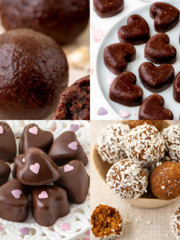 Collage of four no-bake energy bites