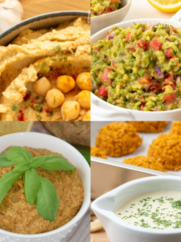 Collage of four oil-free dips and sauces