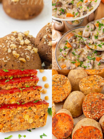 Collage of four plant-based Christmas dishes