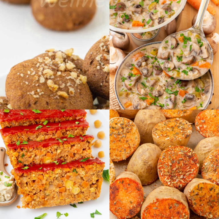 Collage of four plant-based Christmas dishes
