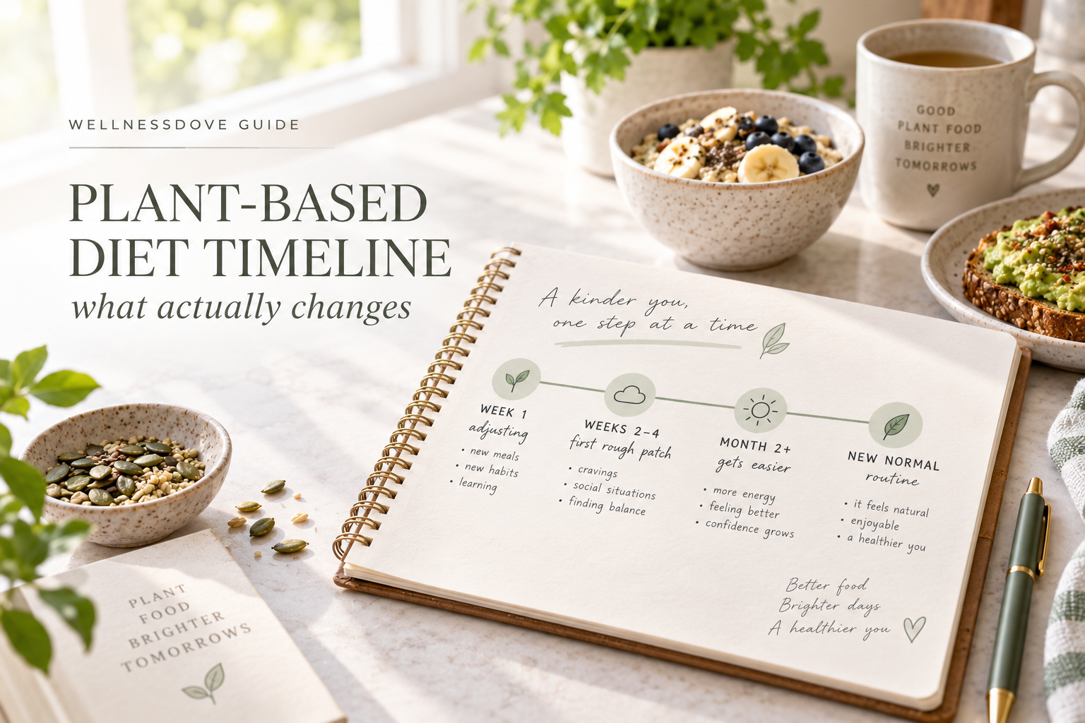 plant based diet timeline,what happens when you switch to a plant based diet,plant based diet first month,how long to adjust to plant based diet