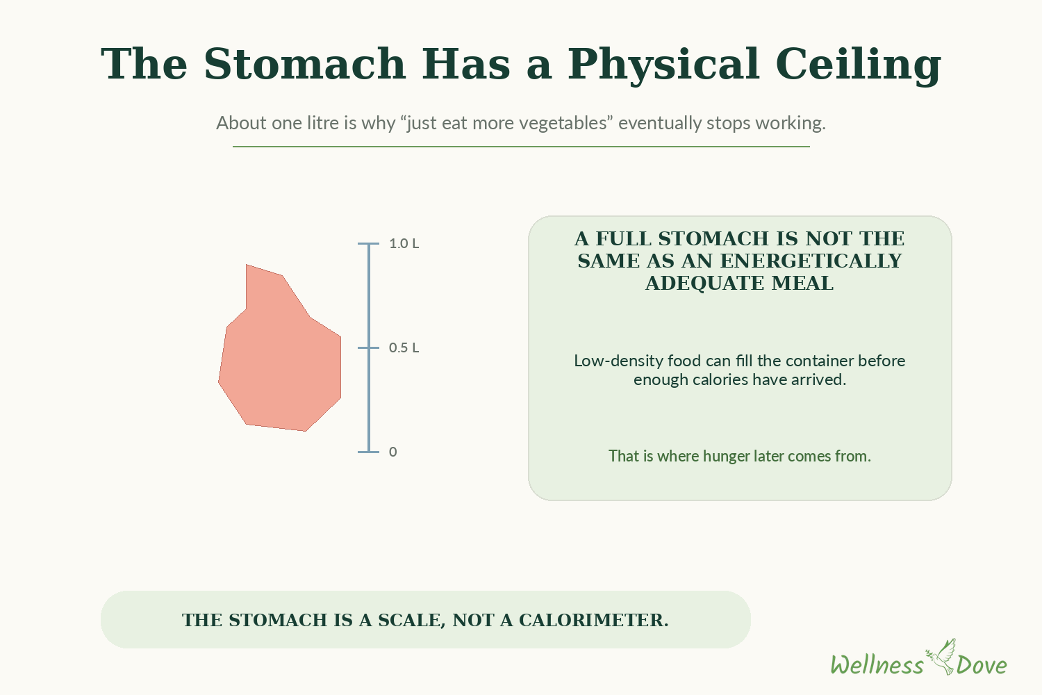 The stomach holds about a litre