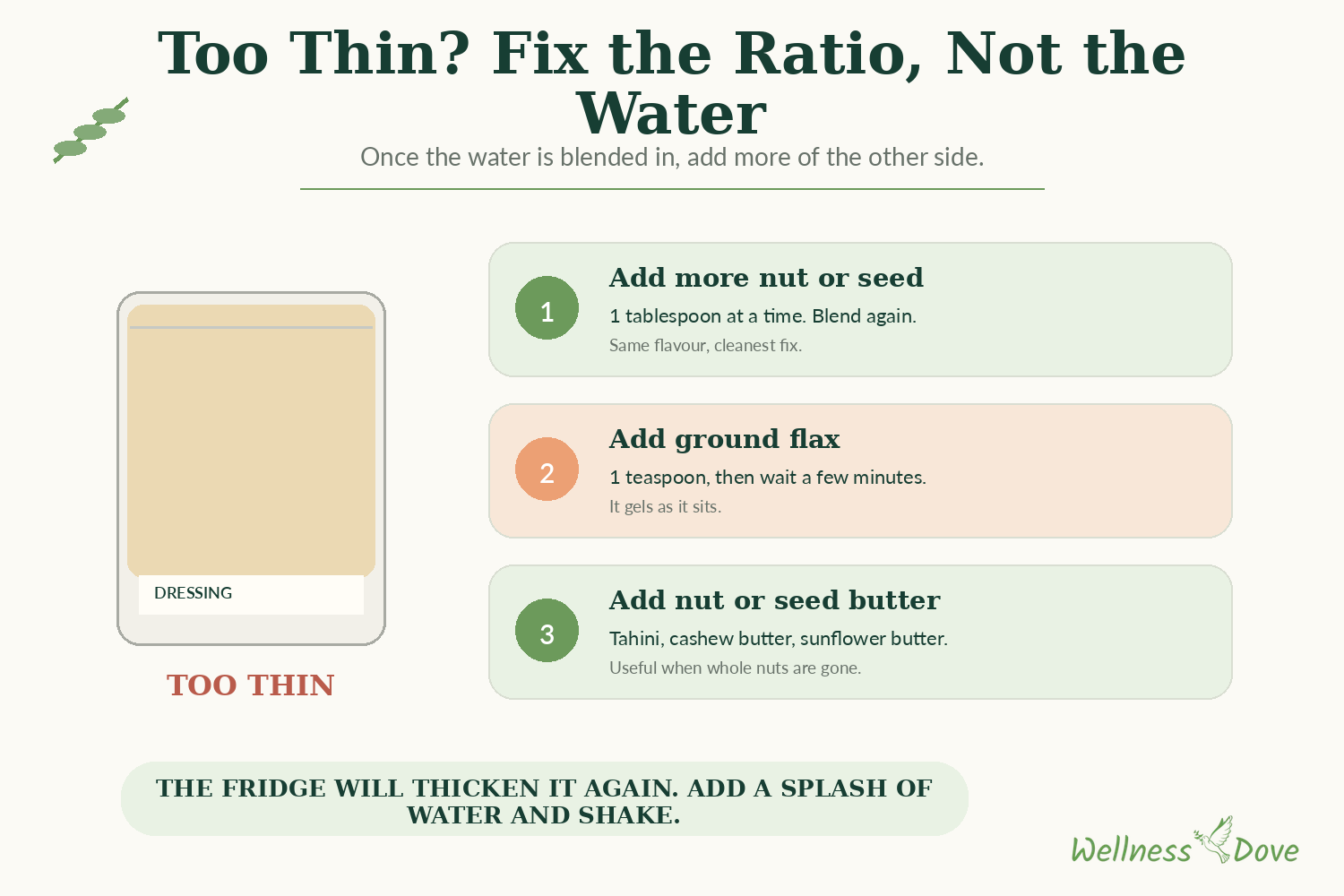 How to fix an oil free dressing that came out too thin