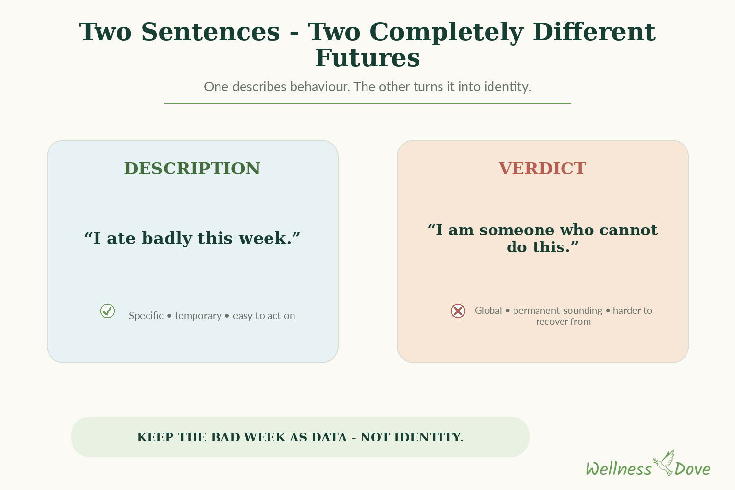 Description versus verdict: the two sentences that decide what happens next