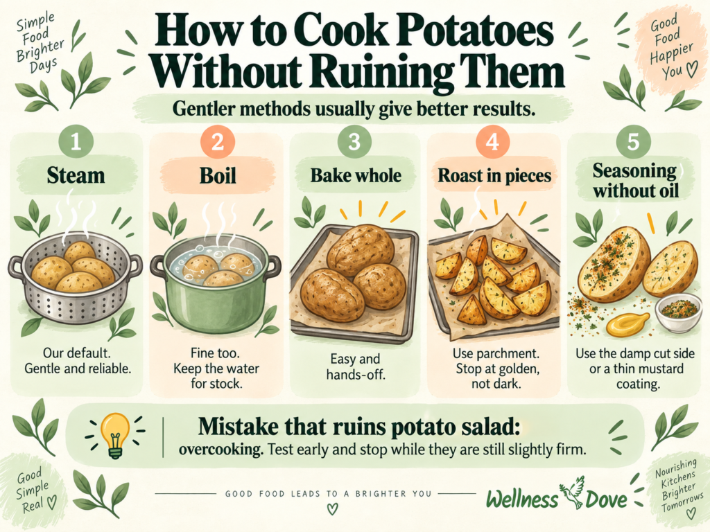 Potato cooking methods ranked from steaming and boiling down to frying