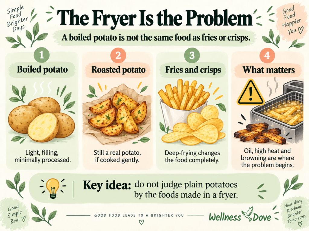 Chart showing frying, not the potato itself, as the source of most potato-related risk