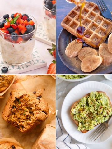 Collage of four oil-free vegan breakfast recipes