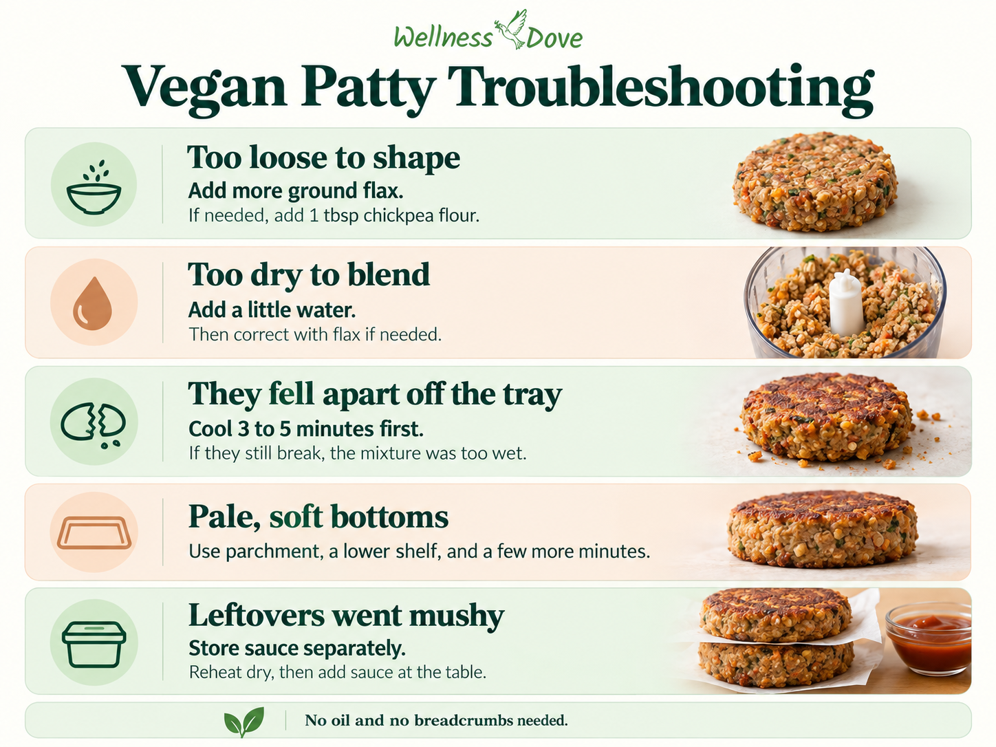 Vegan patty troubleshooting guide for loose, dry, fragile or mushy patties