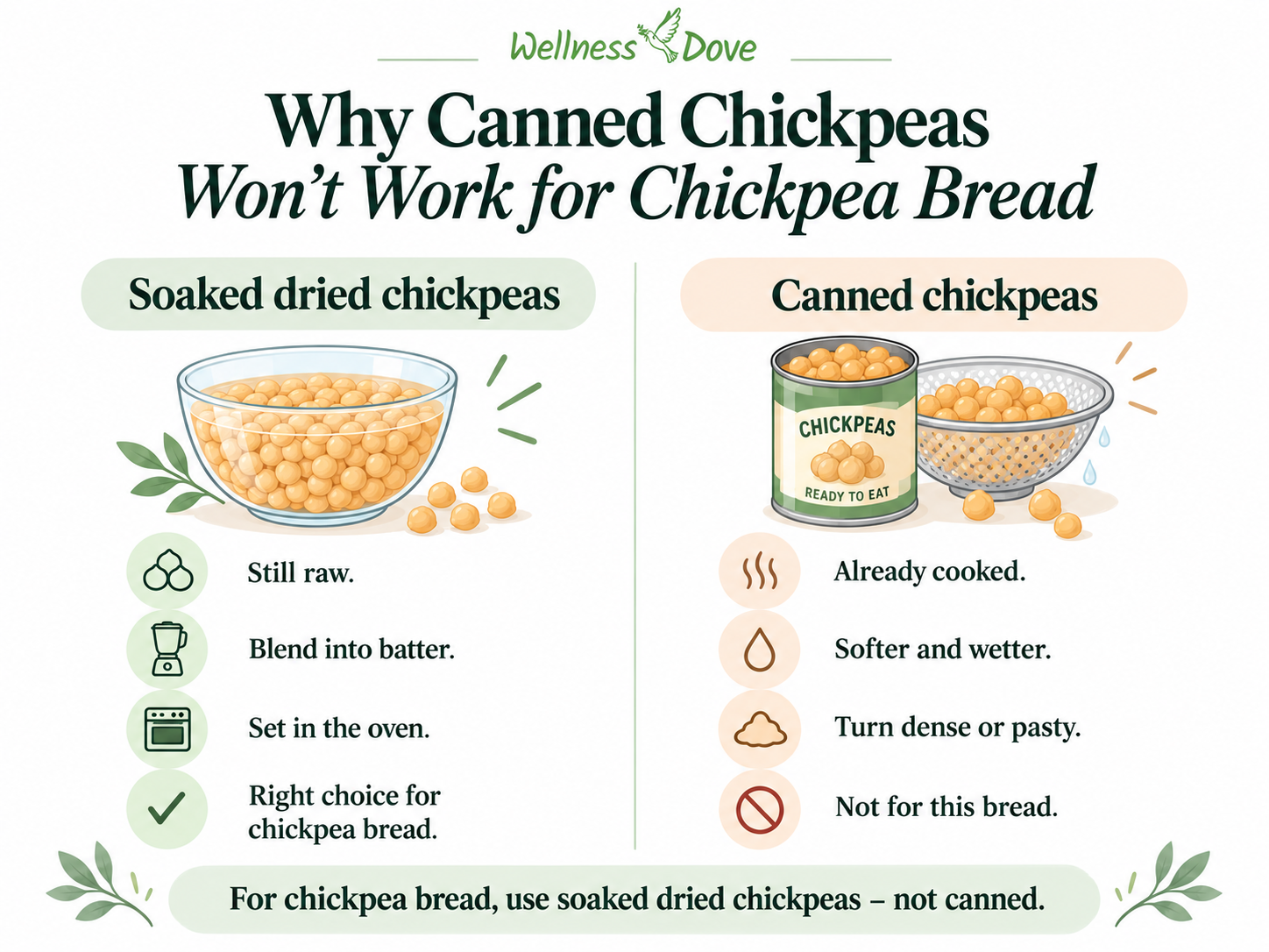 Why canned chickpeas do not work for chickpea bread: the recipe needs soaked chickpeas that are still raw