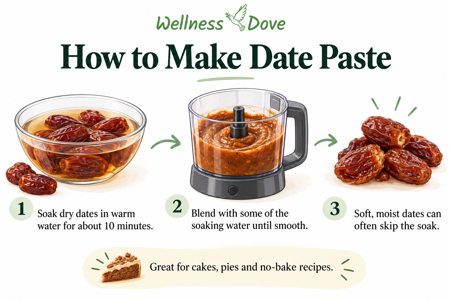 How to make date paste by soaking dry dates for about 10 minutes and blending with soaking water