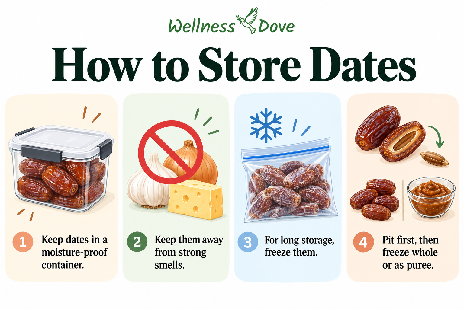 How to store dates in a moisture-proof container and freeze them for long-term storage