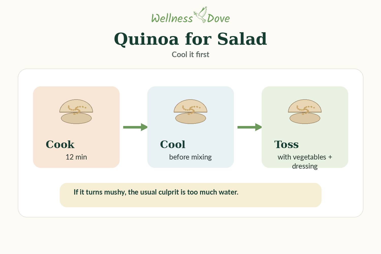 How to prepare quinoa for salad by cooking it and letting it cool before mixing with vegetables and dressing