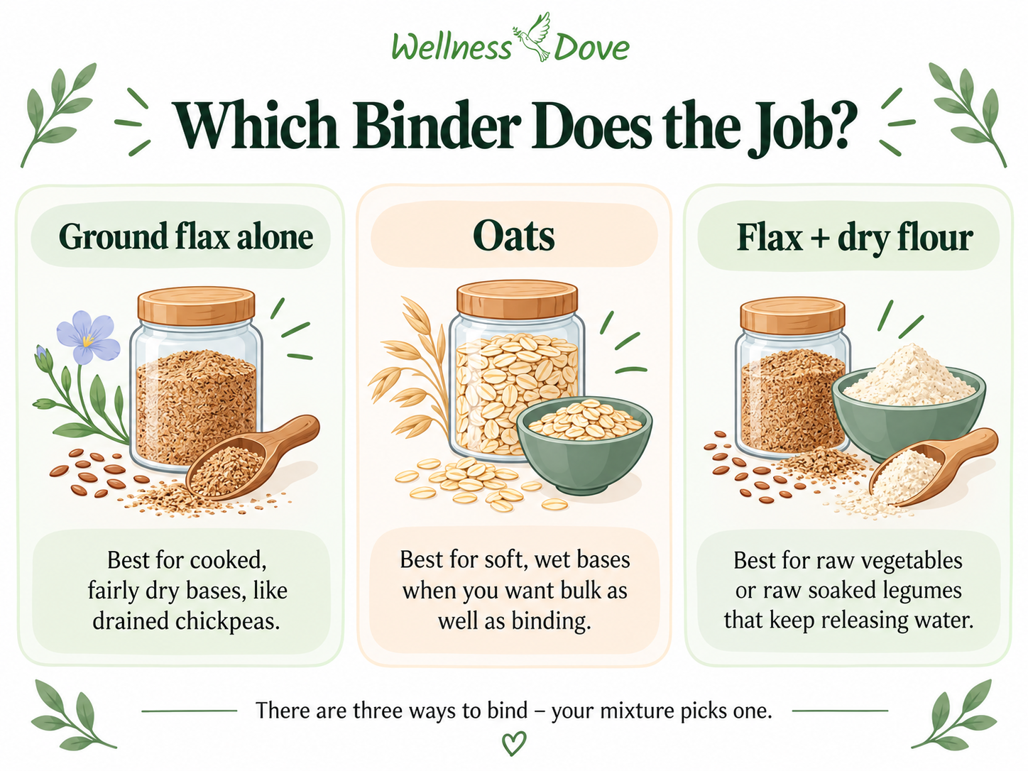 Which binder to use for vegan patties: ground flax, oats, or flax plus dry flour depending on the mixture