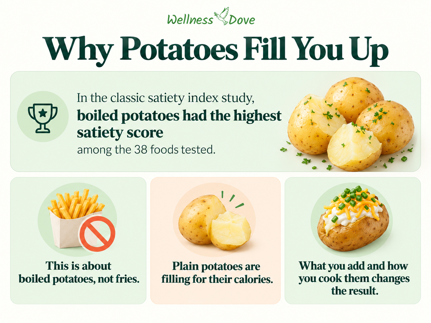 Boiled potatoes had the highest satiety score among the 38 foods tested in the classic satiety index study
